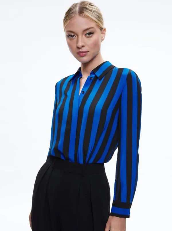 Tops Women Alice Olivia WILLA PLACKET TOP Sapphireblack Stripe