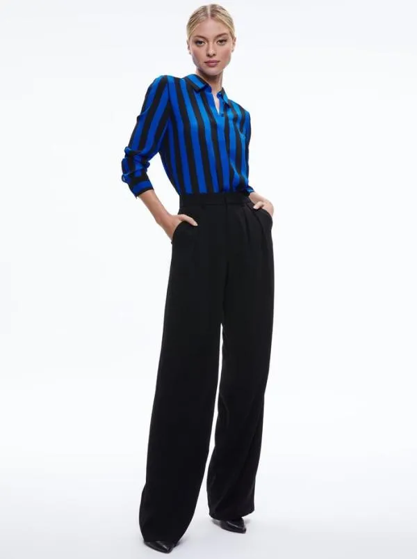 Tops Women Alice Olivia WILLA PLACKET TOP Sapphireblack Stripe