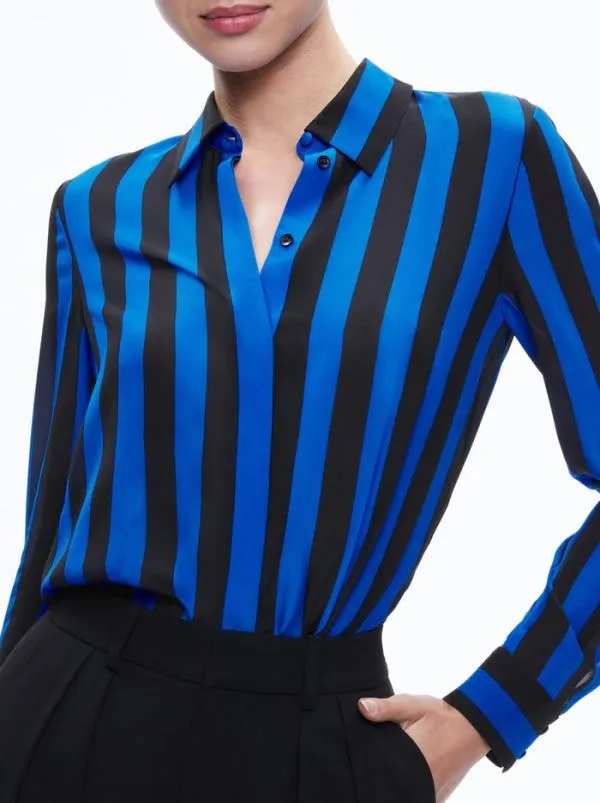 Tops Women Alice Olivia WILLA PLACKET TOP Sapphireblack Stripe