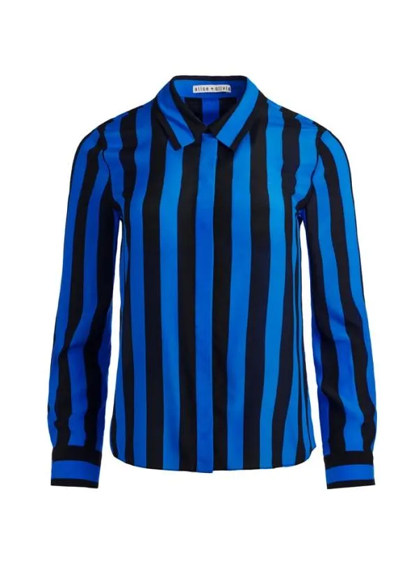 Tops Women Alice Olivia WILLA PLACKET TOP Sapphireblack Stripe