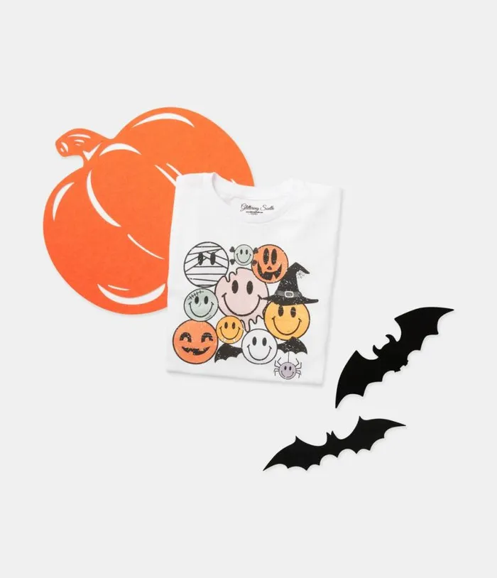 Trick Or Treat Faces Youth Graphic Tee ClothingHalloween Unique Vintage Graphic Tees