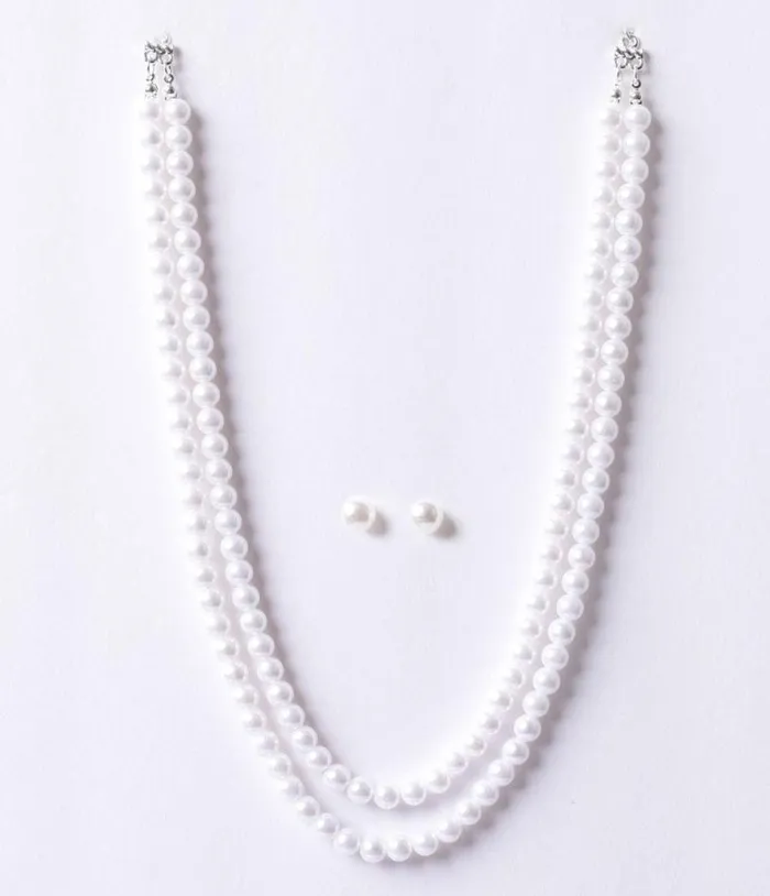 Vintage Style Ivory Pearl Beaded Double Necklace and Earring Set Accessories Unique Vintage Earrings