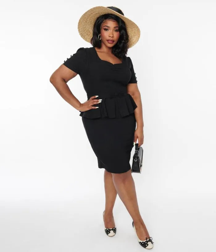 Voodoo Vixen 1940s Black Peplum Pencil Dress DressesPlus Unique Vintage Pencil Voodoo Vixen 1940s Black Peplum Pencil Dress DressesPlus Unique Vintage Pencil