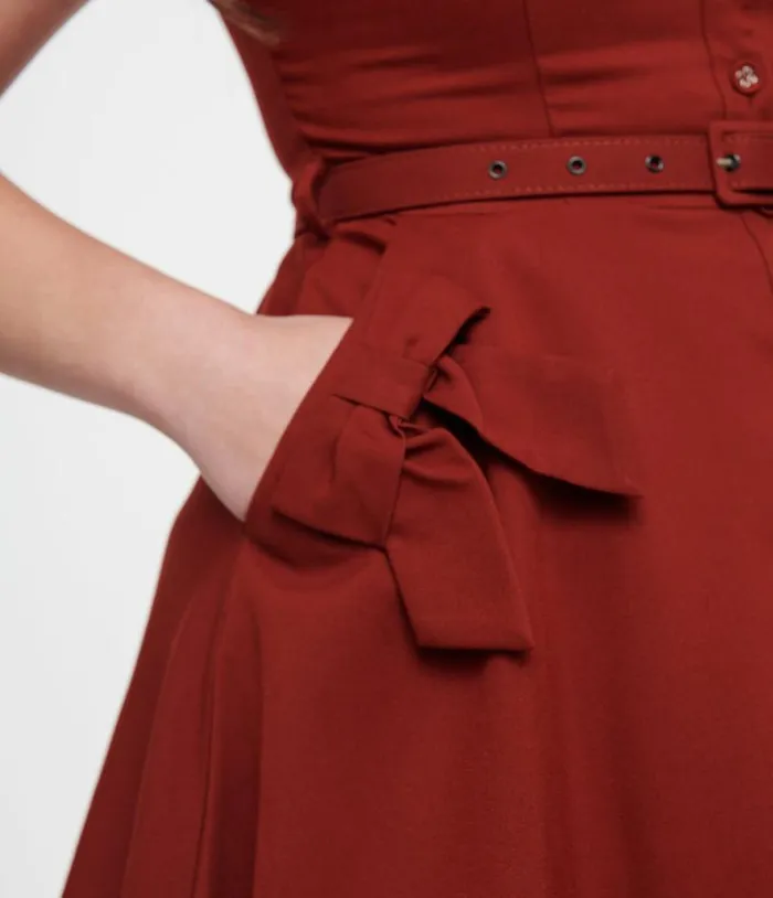 Voodoo Vixen 1950s Burgundy Bow Fit and Flare Dress DressesPlus Unique Vintage Fit and Flare