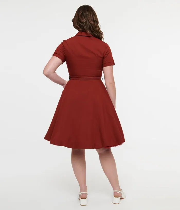 Voodoo Vixen 1950s Burgundy Bow Fit and Flare Dress DressesPlus Unique Vintage Fit and Flare