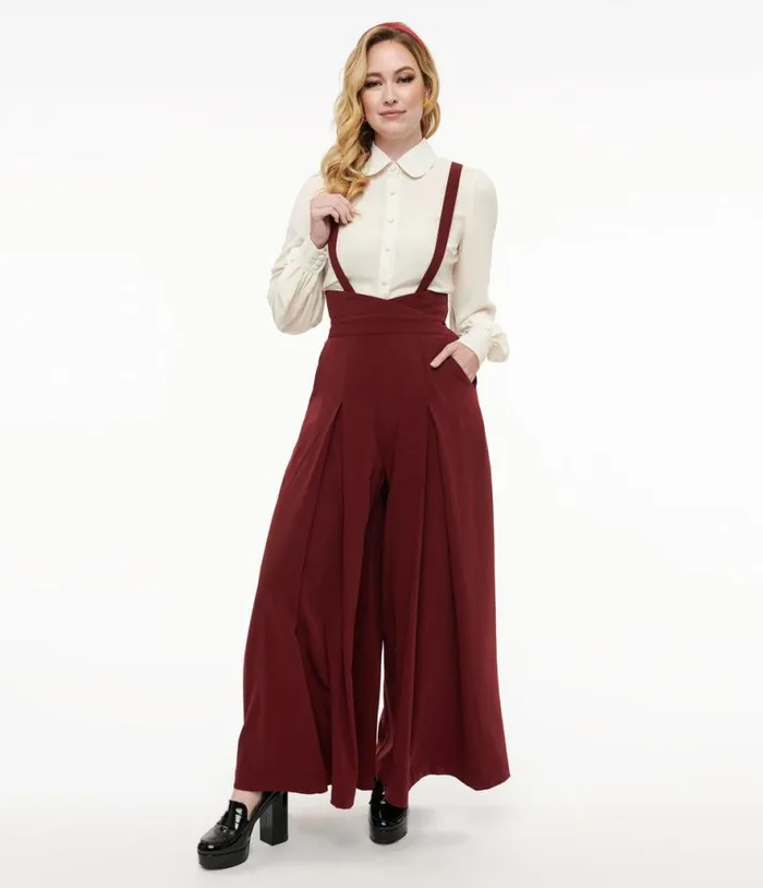 Voodoo Vixen 1950s Burgundy High Waist Suspender Pants ClothingPlus Unique Vintage Pants Voodoo Vixen 1950s Burgundy High Waist Suspender Pants ClothingPlus Unique Vintage Pants