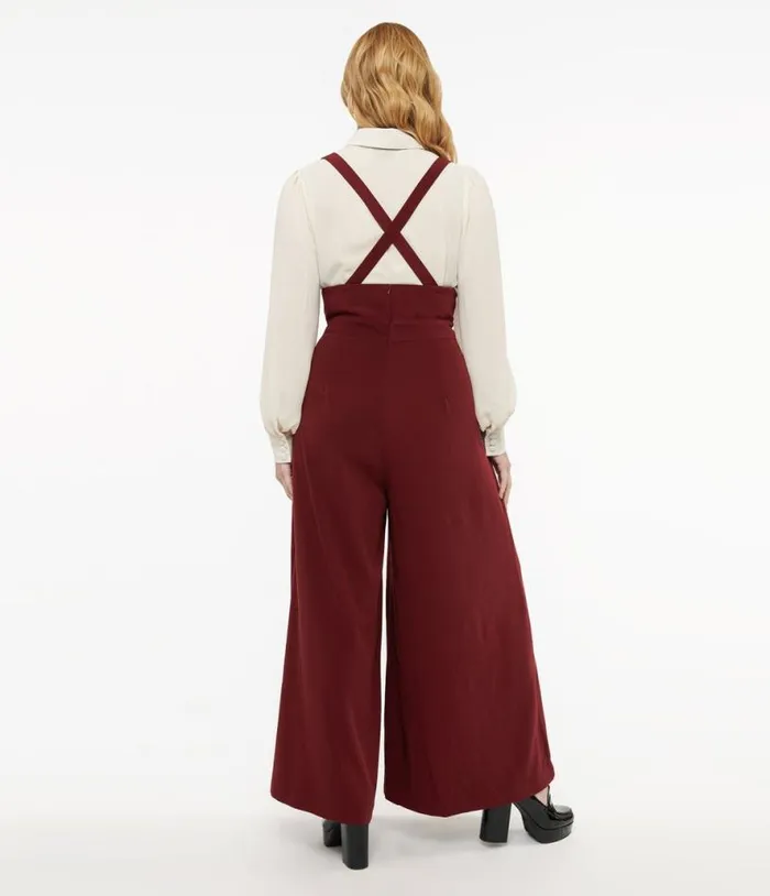 Voodoo Vixen 1950s Burgundy High Waist Suspender Pants ClothingPlus Unique Vintage Pants