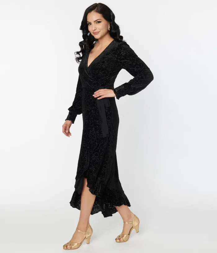 Voodoo Vixen Black Devore Gayle Wrap Dress DressesHalloween Unique Vintage Dresses Voodoo Vixen Black Devore Gayle Wrap Dress DressesHalloween Unique Vintage Dresses