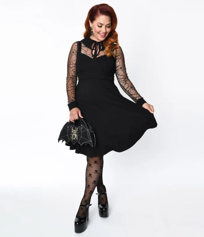 Voodoo Vixen Black Spider Web Swing Dress DressesHalloweenPlus Unique Vintage Pocket Dresses Voodoo Vixen Black Spider Web Swing Dress DressesHalloweenPlus Unique Vintage Pocket Dresses