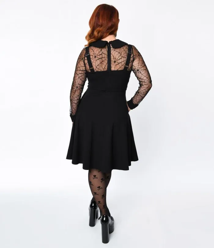 Voodoo Vixen Black Spider Web Swing Dress DressesHalloweenPlus Unique Vintage Pocket Dresses