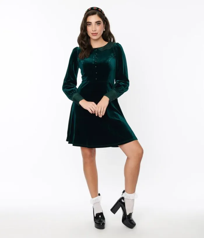 Voodoo Vixen Emerald Green Velvet Satin Fit and Flare Dress DressesPlus Unique Vintage Fit and Flare Voodoo Vixen Emerald Green Velvet Satin Fit and Flare Dress DressesPlus Unique Vintage Fit and Flare