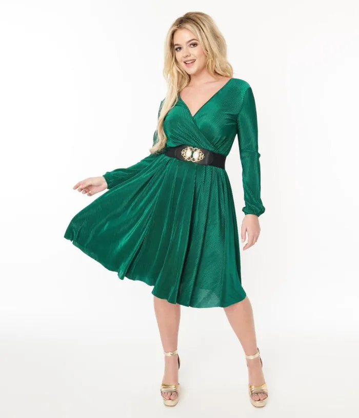 Voodoo Vixen Green Pleated Satin Swing Dress DressesPlus Unique Vintage Swing Voodoo Vixen Green Pleated Satin Swing Dress DressesPlus Unique Vintage Swing