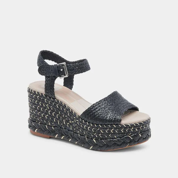 Wedges Shop Dolce Vita Tiago Wedges Black Raffia Raffia Sandals Made W Recycled Materials Black Raffia
