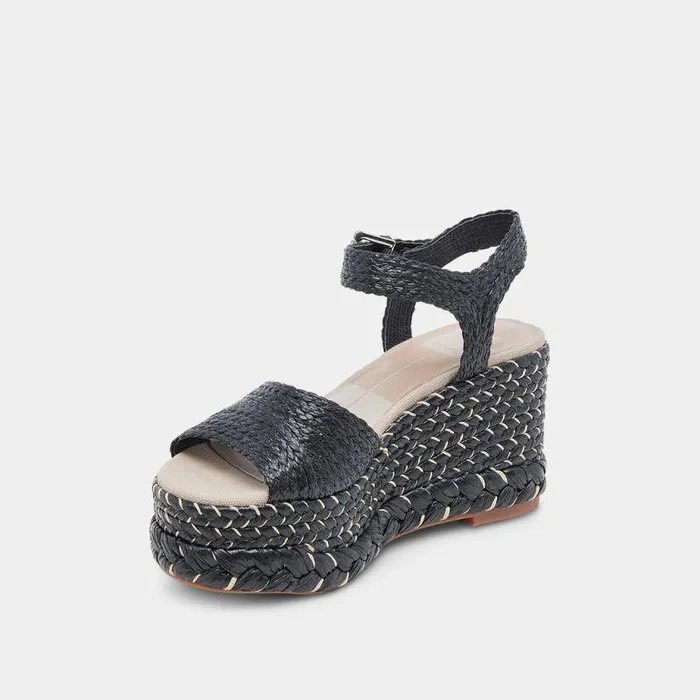 Wedges Shop Dolce Vita Tiago Wedges Black Raffia Raffia Sandals Made W Recycled Materials Black Raffia