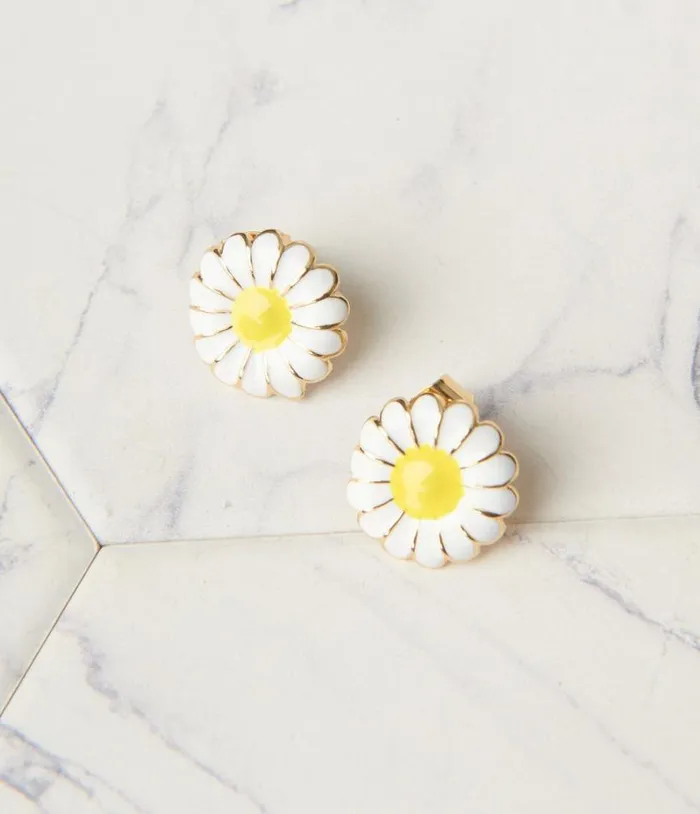 White and Gold Daisy Stud Earrings Accessories Unique Vintage Earrings