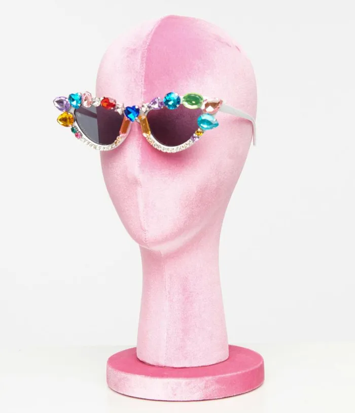 White and Rainbow Gemstone Cat Eye Sunglasses Accessories Unique Vintage Sunglasses White and Rainbow Gemstone Cat Eye Sunglasses Accessories Unique Vintage Sunglasses