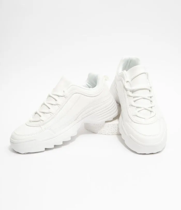 White Athletic Sneakers Shoes Unique Vintage Flats
