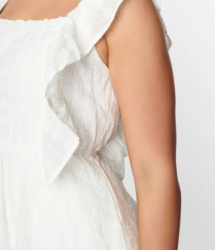 White Floral Embroidered Ruffled Shift Dress Dresses Unique Vintage Pocket Dresses