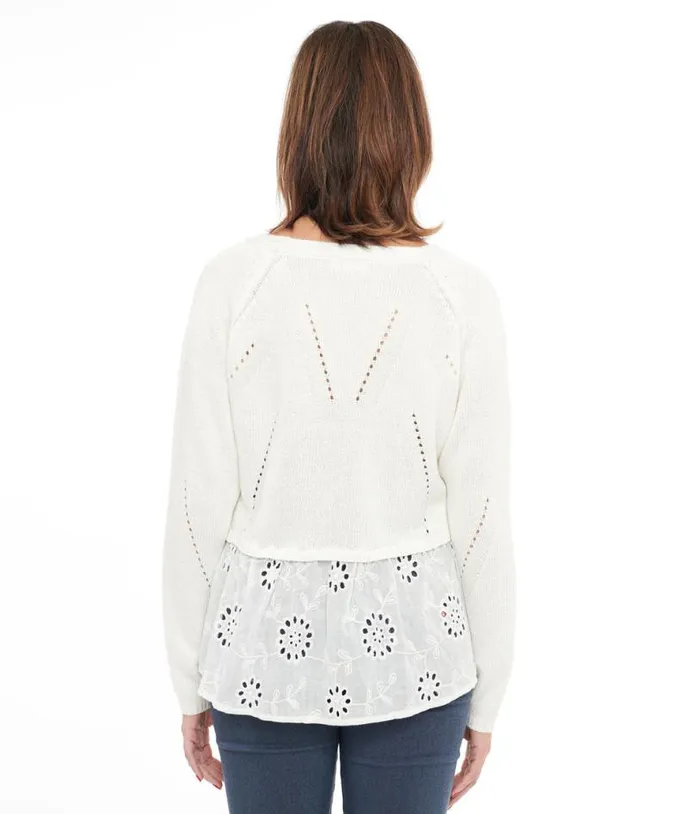 White Floral Peplum Knit Cardigan Clothing Unique Vintage Sweaters and Cardigans