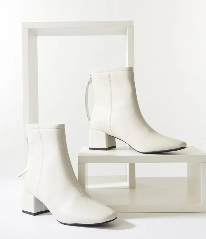 White Leatherette Mod Sinatra Bootie Shoes Unique Vintage Boots