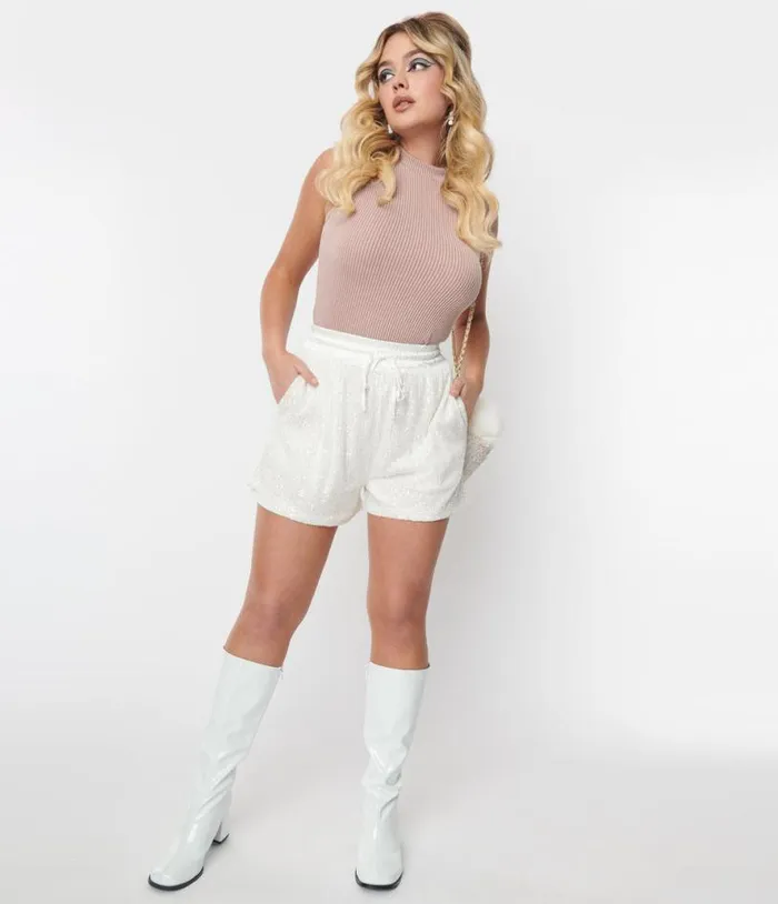 White Sequin Shorts ClothingPlus Unique Vintage Shorts