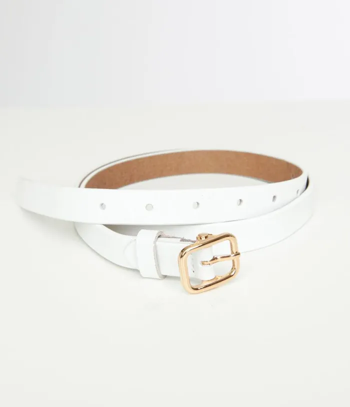 White Skinny Leatherette Belt Accessories Unique Vintage Belts