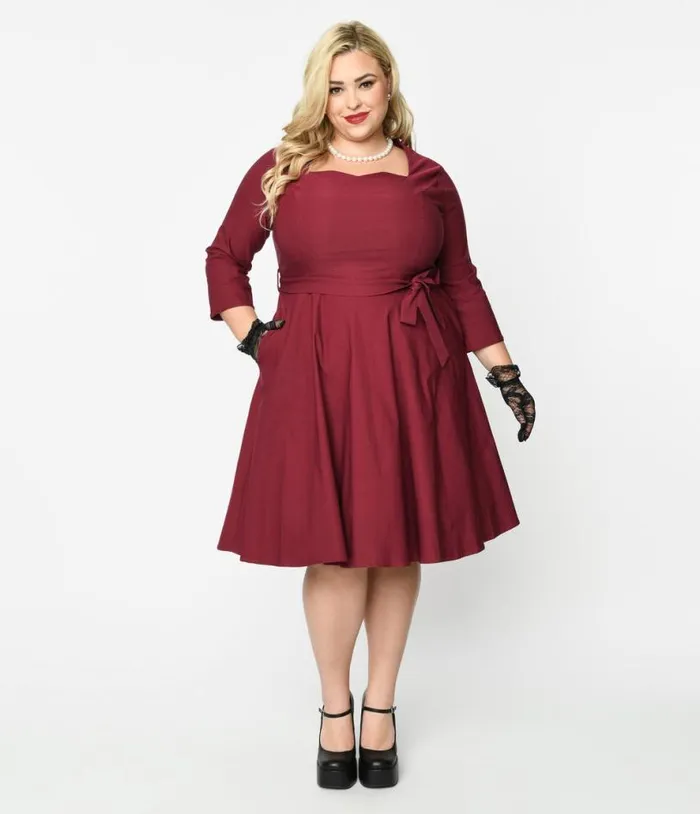 Wine Mira Swing Dress DressesPlus Unique Vintage Pocket Dresses