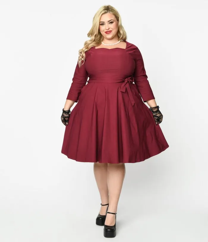 Wine Mira Swing Dress DressesPlus Unique Vintage Pocket Dresses