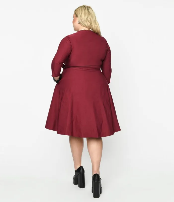 Wine Mira Swing Dress DressesPlus Unique Vintage Pocket Dresses