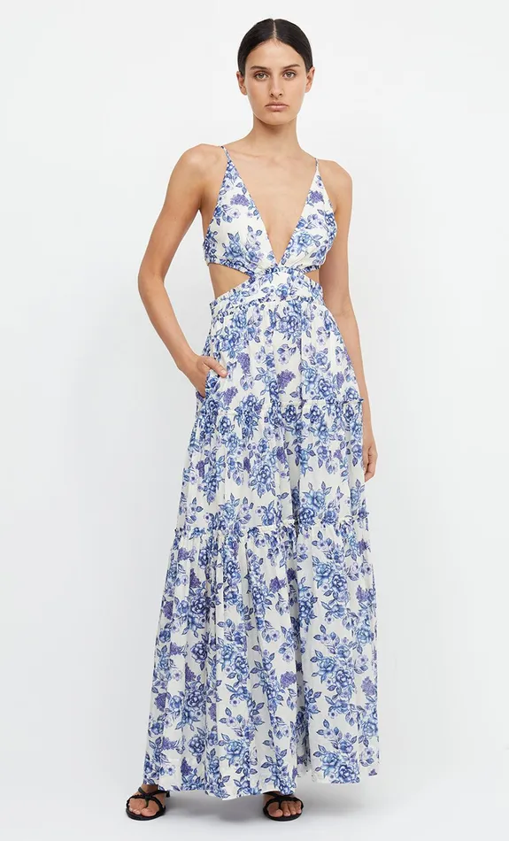 Woman Bec Bridge Maxi Dresses CARLA V MAXI DRESSFINAL SALE 8211 NO RETURNS Porcelain Floral Woman Bec Bridge Maxi Dresses CARLA V MAXI DRESSFINAL SALE 8211 NO RETURNS Porcelain Floral