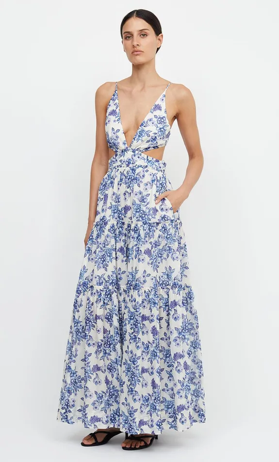 Woman Bec Bridge Maxi Dresses CARLA V MAXI DRESSFINAL SALE 8211 NO RETURNS Porcelain Floral Woman Bec Bridge Maxi Dresses CARLA V MAXI DRESSFINAL SALE 8211 NO RETURNS Porcelain Floral