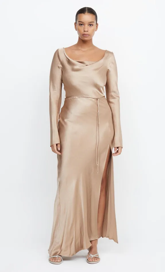 Woman Bec Bridge Maxi Dresses MOON DANCE LONG SLEEVE COWL DRESS Golden