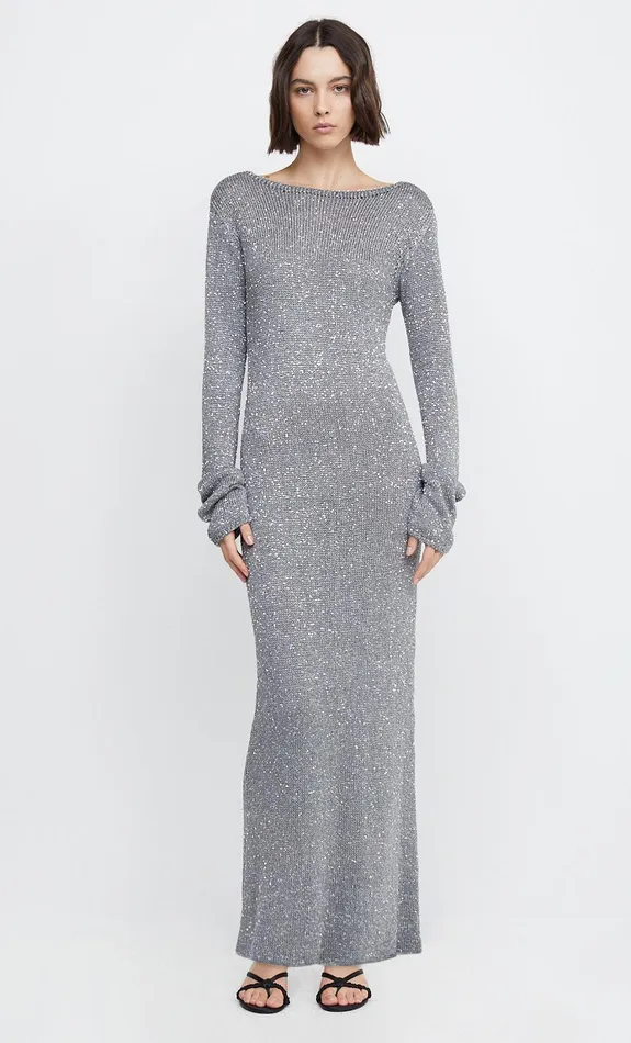 Woman Bec Bridge Maxi Dresses SADIE SEQUIN LONG SLEEVE KNIT DRESS Charcoal