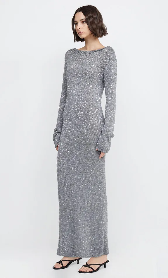 Woman Bec Bridge Maxi Dresses SADIE SEQUIN LONG SLEEVE KNIT DRESS Charcoal Woman Bec Bridge Maxi Dresses SADIE SEQUIN LONG SLEEVE KNIT DRESS Charcoal