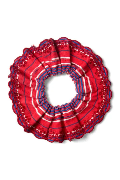 WomenAccessories Hair Accessories Damson Madder Embroidered Scrunchie In Red Stripe