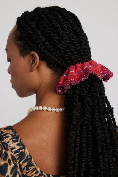 WomenAccessories Hair Accessories Damson Madder Embroidered Scrunchie In Red Stripe