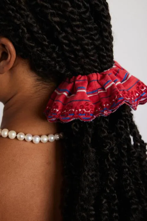 WomenAccessories Hair Accessories Damson Madder Embroidered Scrunchie In Red Stripe
