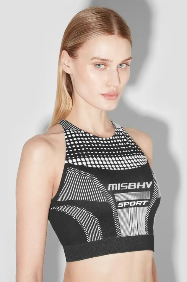 Women Bras MISBHV Sport Active Wear Wide Strap Gym Tank Blackwhite