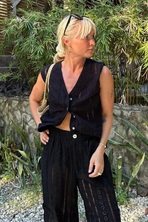 Women Coords Damson Madder Alys Vest 8211 Black Broderie