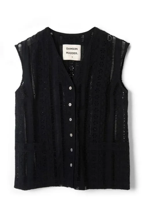 Women Coords Damson Madder Alys Vest 8211 Black Broderie