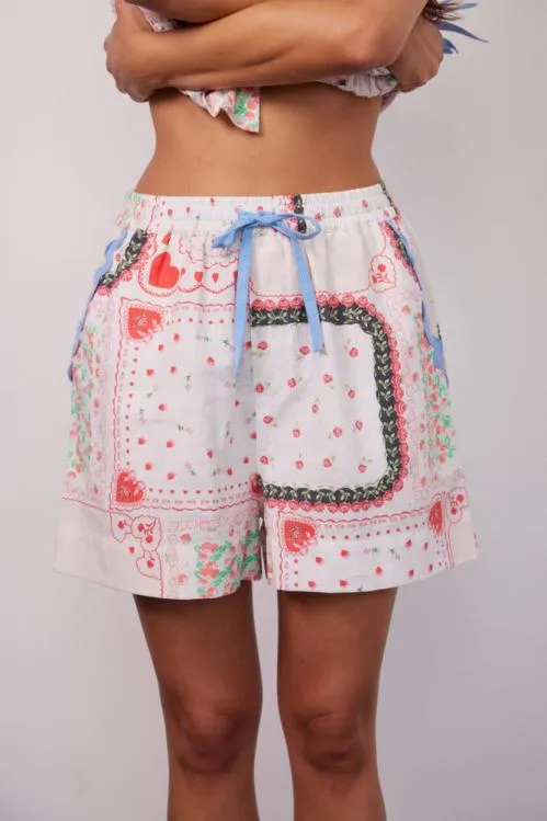 Women Coords Damson Madder Hanky Hearts Print Pull On Shorts