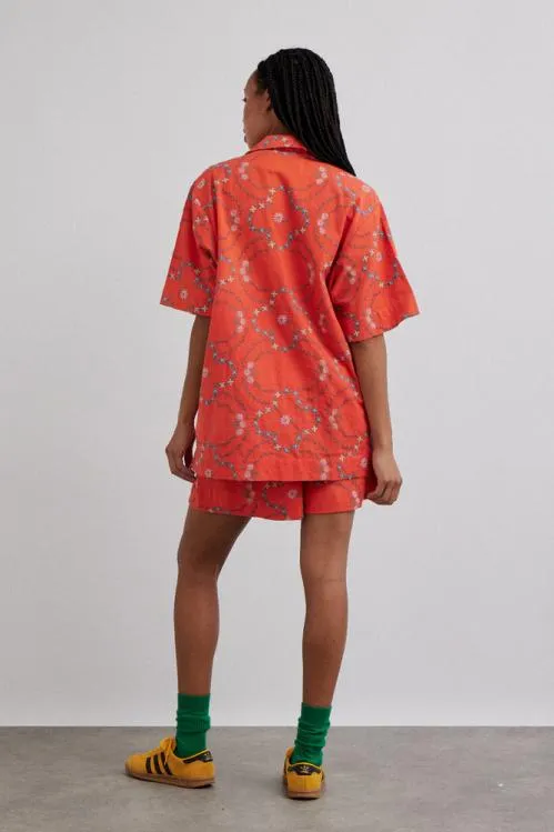 Women Coords Damson Madder Table Cloth Shorts 8211 Red Flower Embroidery