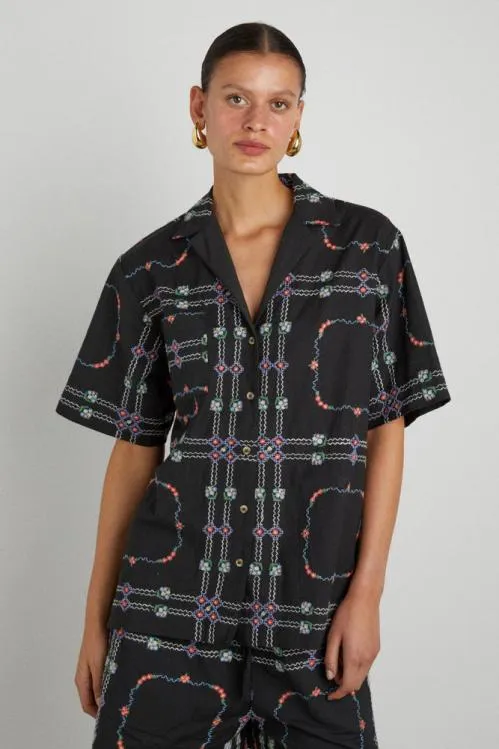 Women Coords Damson Madder Tablecloth Embroidered Shirt 8211 Black Floral