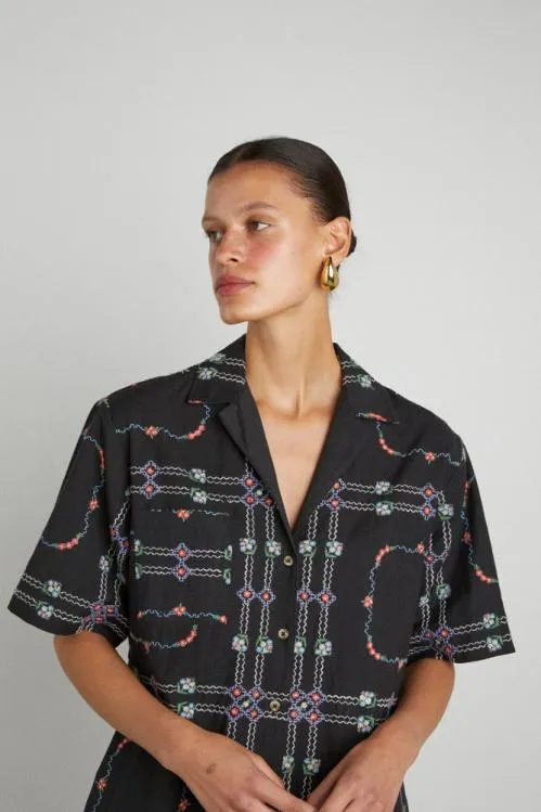 Women Coords Damson Madder Tablecloth Embroidered Shirt 8211 Black Floral