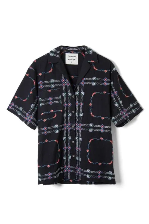 Women Coords Damson Madder Tablecloth Embroidered Shirt 8211 Black Floral