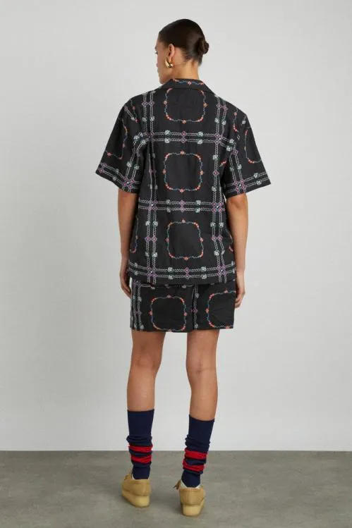 Women Coords Damson Madder Tablecloth Embroidered Shirt 8211 Black Floral