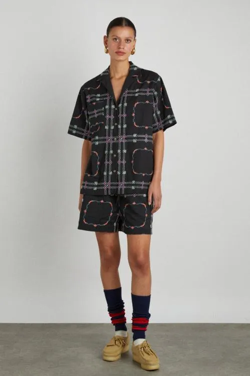 Women Coords Damson Madder Tablecloth Embroidered Shorts 8211 Black Floral