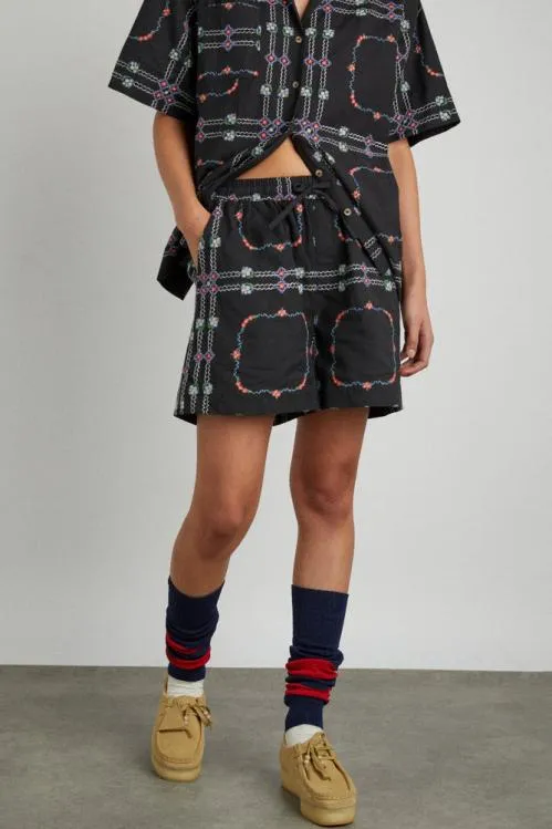 Women Coords Damson Madder Tablecloth Embroidered Shorts 8211 Black Floral