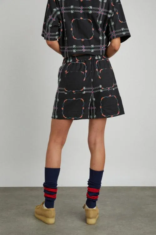 Women Coords Damson Madder Tablecloth Embroidered Shorts 8211 Black Floral