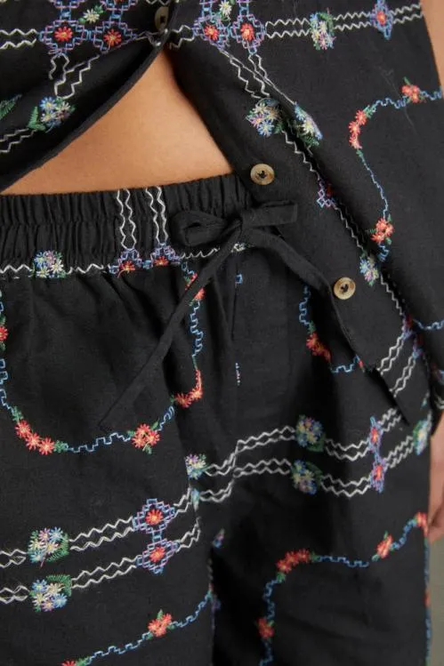 Women Coords Damson Madder Tablecloth Embroidered Shorts 8211 Black Floral